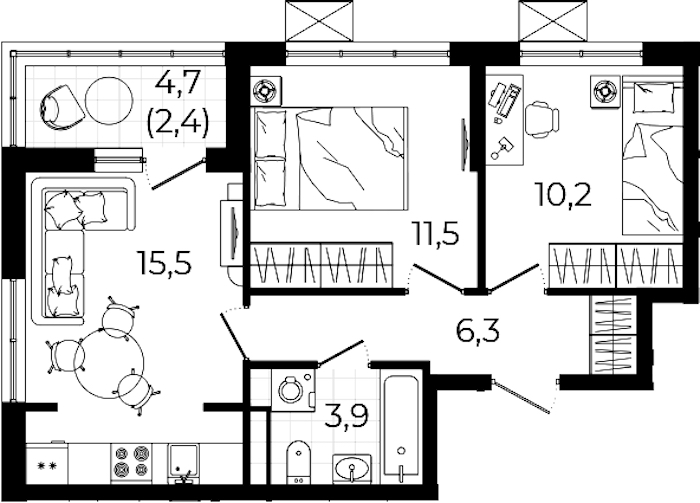 2-комнатная квартира 49.8 м², 12/12 эт., ЖК «А101 Всеволожск»